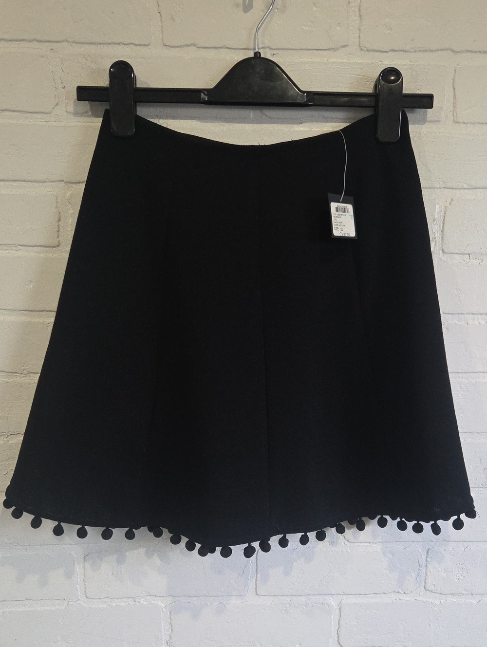 Club Monaco Black Pom-Pom Hem Skater Skirt